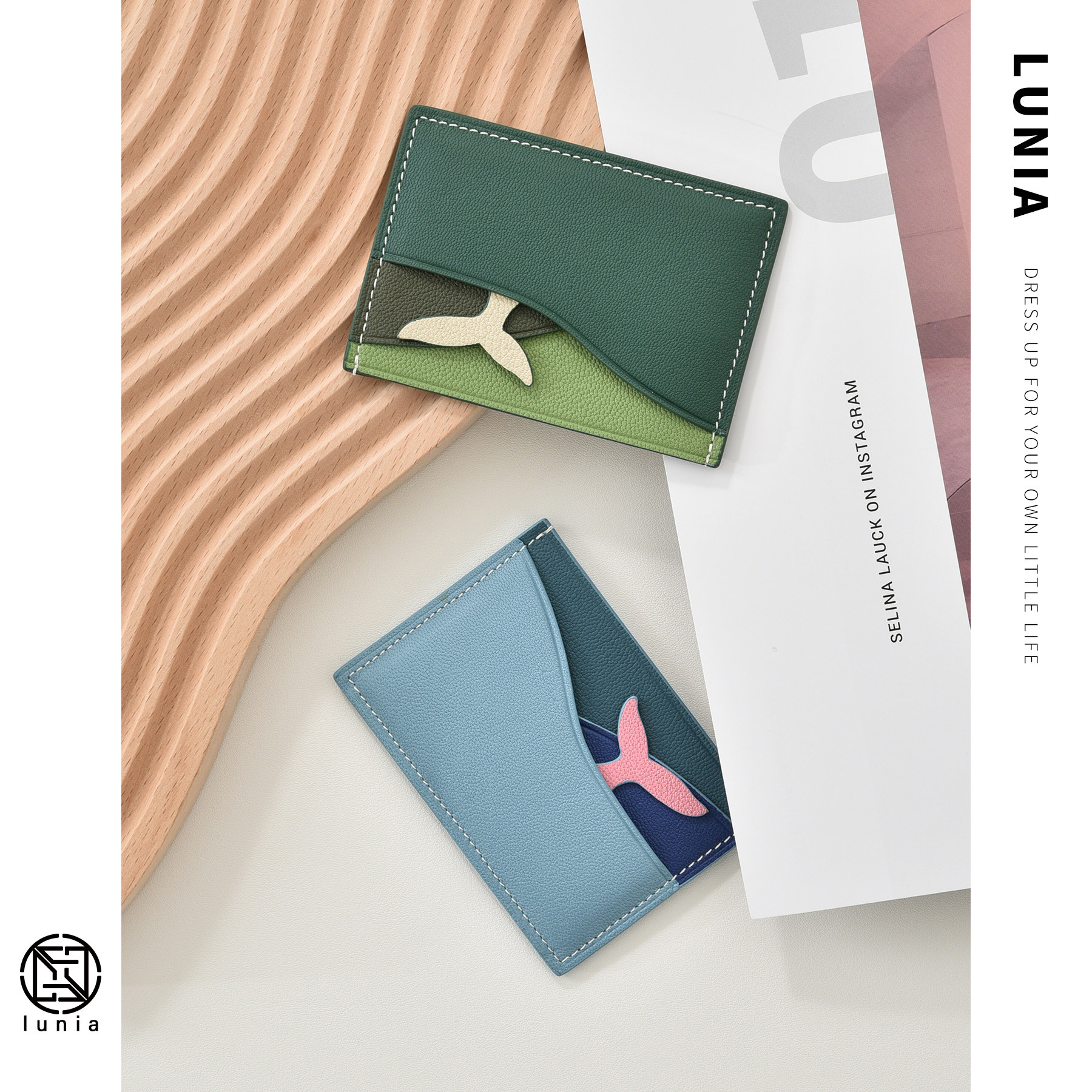 lunia2022 Original Design Goat Leather Collision Color Whale Tail Card Bag Small Card Bag Genuine Leather small crowdcard pins