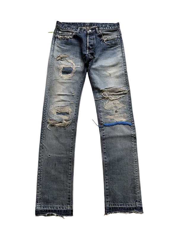 『A Masterpiece』Undercover 10Ss 68 Blue Line Embroidery Washed Distressed Ripped Jeans Uc 『A Masterpiece』Undercover 10Ss 68 Blue Line Embroidery Washed Distressed Ripped Jeans Uc