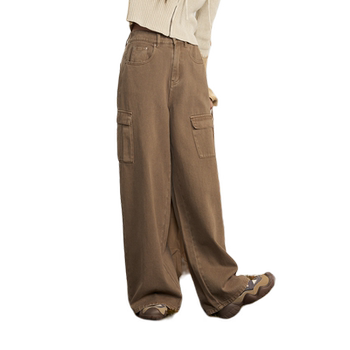 Zihan retro straight-leg denim work pants for women in autumn new loose slim outdoor commuting multi-pocket casual pants