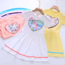 Girl pure cotton net red colour light sequin princess Liondress Summer slim fit baby Baby Cartoon Short Sleeve Dress