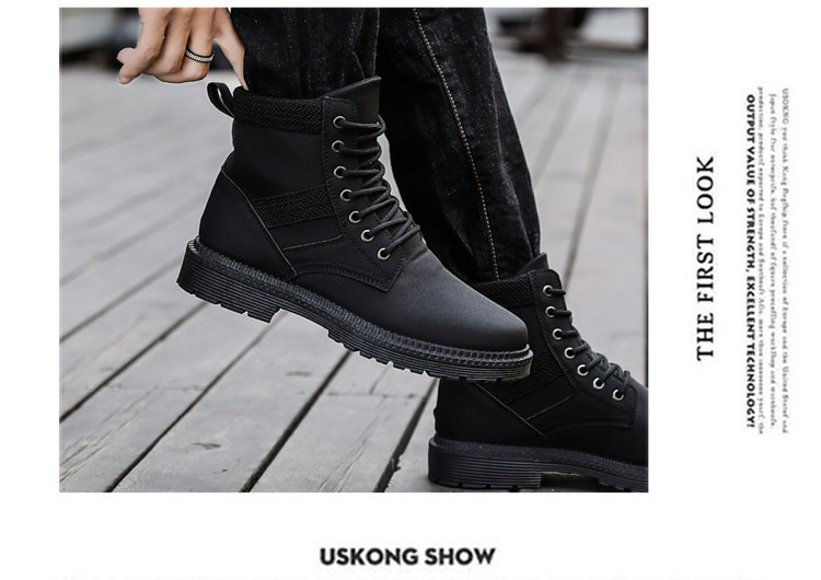 Giày nam mùa hè Xu hướng Hàn Quốc giày cao cổ Martin boots da đen hoang dã dụng cụ giày thủy triều retro của Anh giày bốt ngắn - Giày ống