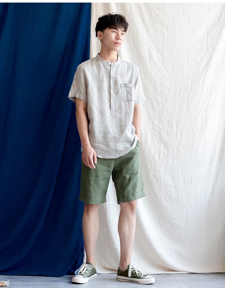 Extreme gai dầu retro thẳng ramie giản dị cotton và quần short lanh nam Nhật Bản thoáng khí thanh niên lỏng lanh năm điểm quần - Crop Jeans quần short nam