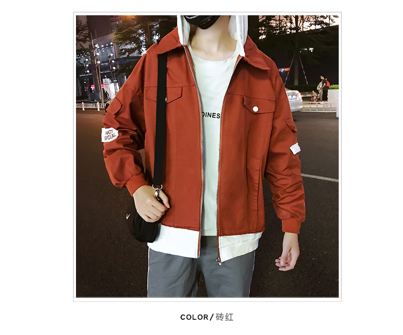 Áo khoác denim phong cách Hồng Kông nam trùm đầu phiên bản Hàn Quốc của mùa thu đông tự trồng sang trọng cộng với áo khoác nhung học sinh thả lỏng thủy triều bọ cạp áo khoác nam