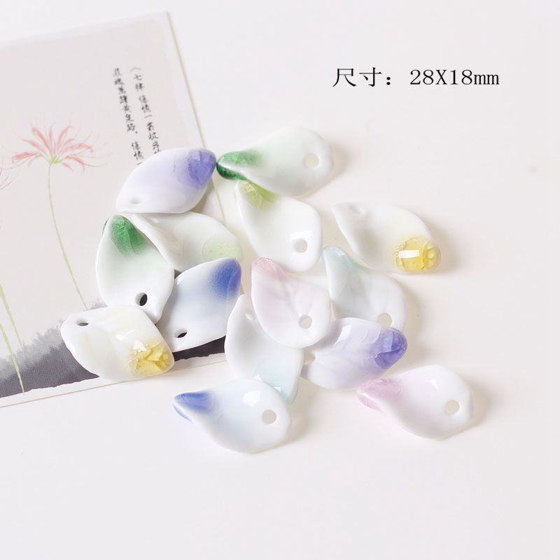 DIY Jewelry Accessories Ceramic Leaf Material Multicolor Optional Crystal Crack Glaze Has Cracking Effect Student Female