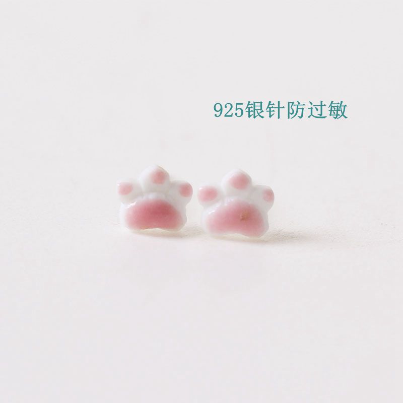 Original ceramic accessories lovely pink foot grab ear nails 925 silver adult female ear decoration small fresh