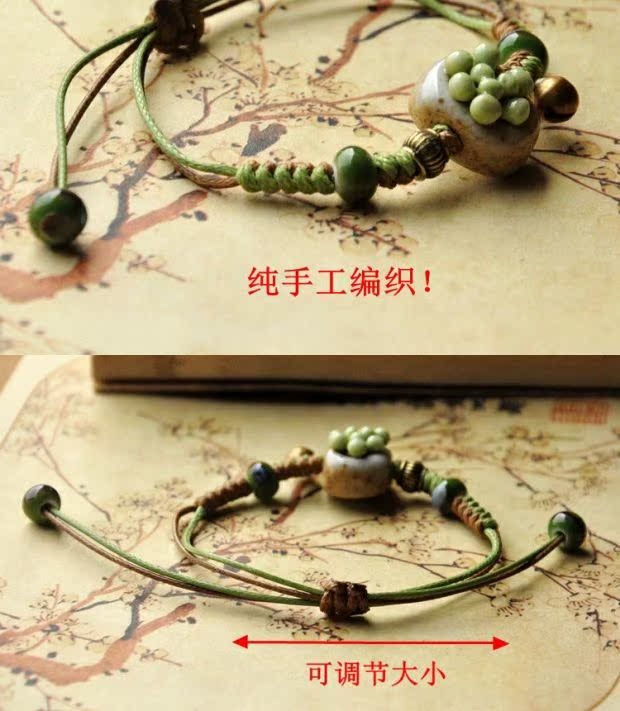 Jingdezhen đồ trang sức gốm thịt hoa vòng tay phong cách dân tộc trang sức nữ mô hình có thể được điều chỉnh kích thước thạch anh tóc xanh