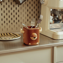 Original Shangcheng Big Eyed Monster Original Personalized Solid Wood Pen Holder High-end Ornament Creative Gift Office Desktop Storage Holder