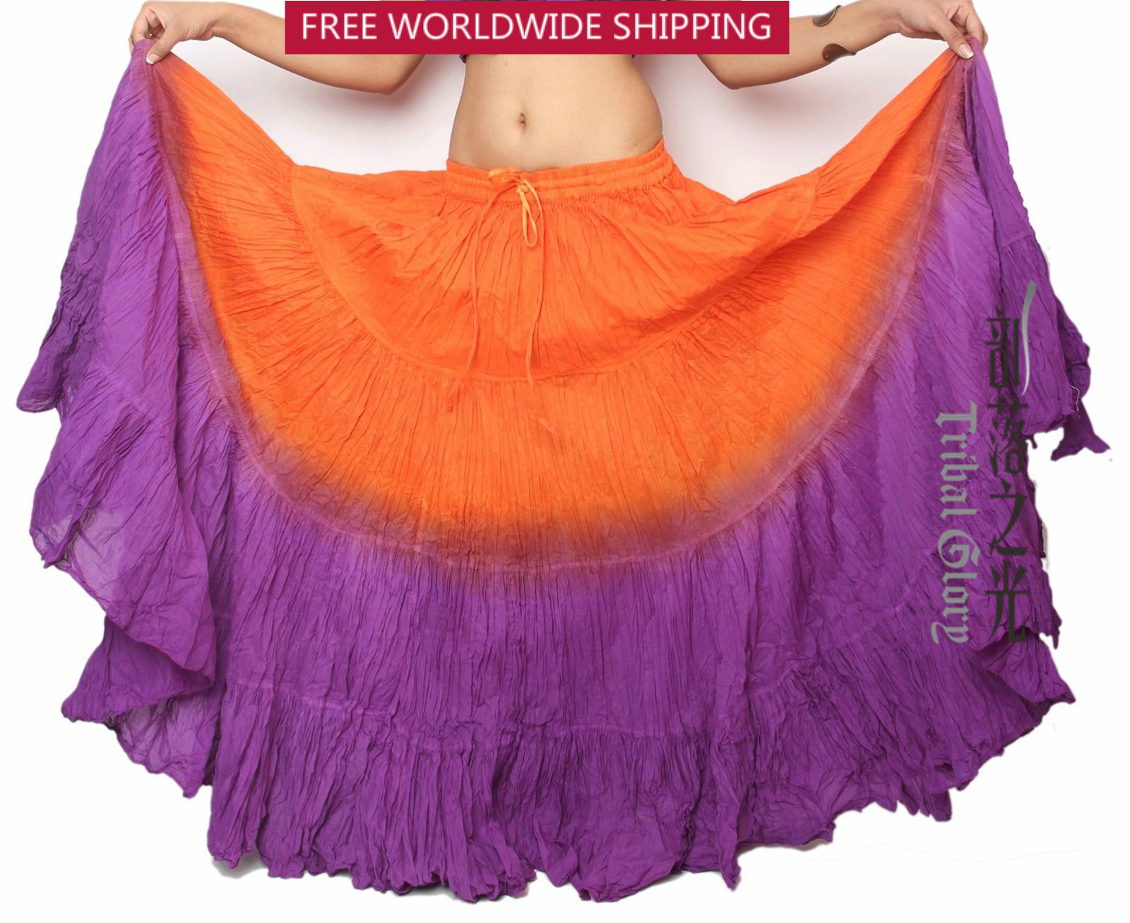 Spot Belly Leather Dance Performance ATS American Tribal Wind Big Swing Dress 22 m Cotton Growing Layer Orange Purple Indian Original Straight Mail