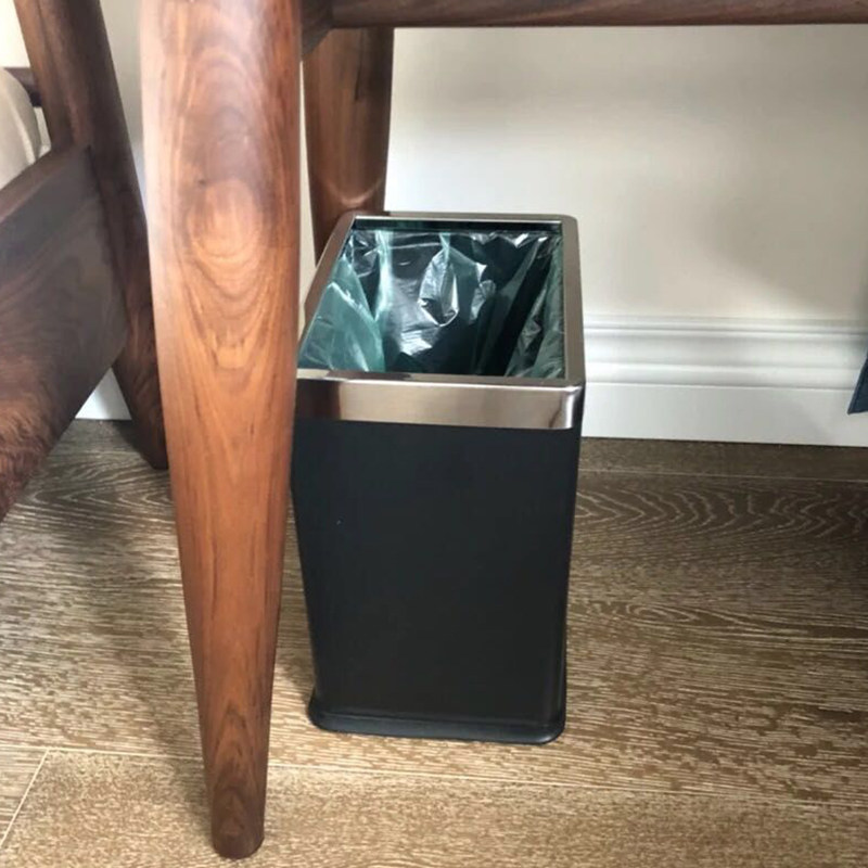Stainless steel rectangular trash can home living room Kitchen Make-up Room Brief black minimalist with double square flat No lid
