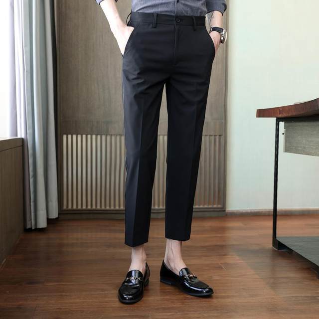 ໂສ້ງຂາຍາວແບບພາກຮຽນ spring ແລະດູໃບໄມ້ລົ່ນຂອງຜູ້ຊາຍເກົ້າຈຸດ trousers slim fit ຕີນຂະຫນາດນ້ອຍ 9-point trousers ທຸລະກິດຢ່າງເປັນທາງການ trousers ຜູ້ຊາຍ summer ບາງໆ