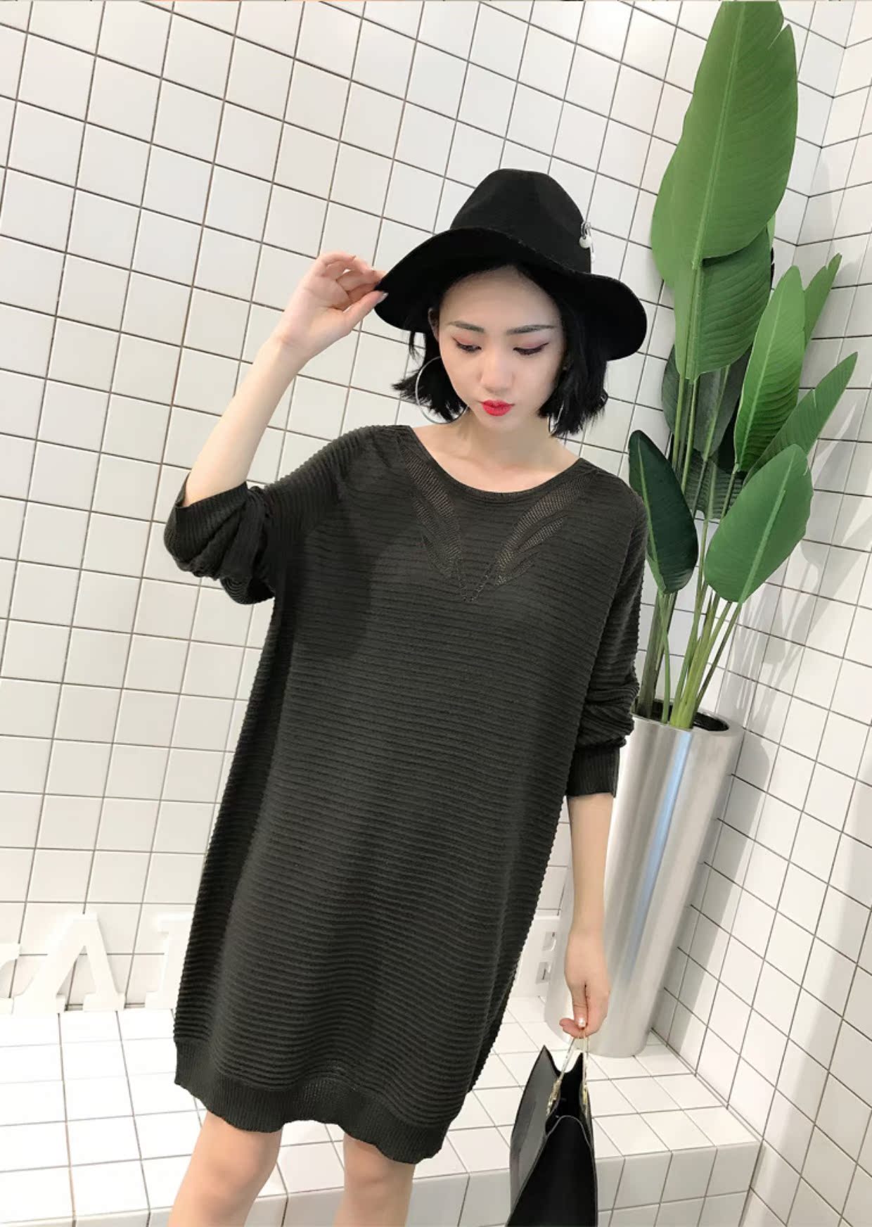 Đánh nhau xuân hè 2019 Phụ nữ Hàn Quốc màu rắn dài phần cổ tròn tay áo dài áo len rộng rãi áo len thời trang - Áo / áo thun áo nữ đẹp