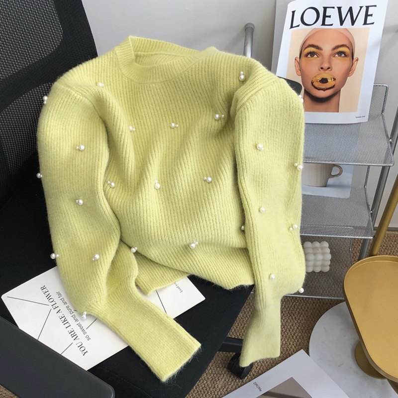 Gentle and Soft Round-Neck Pullover Pearl Sweater 2026 Spring and Autumn French Design Niche Loose Knit Top