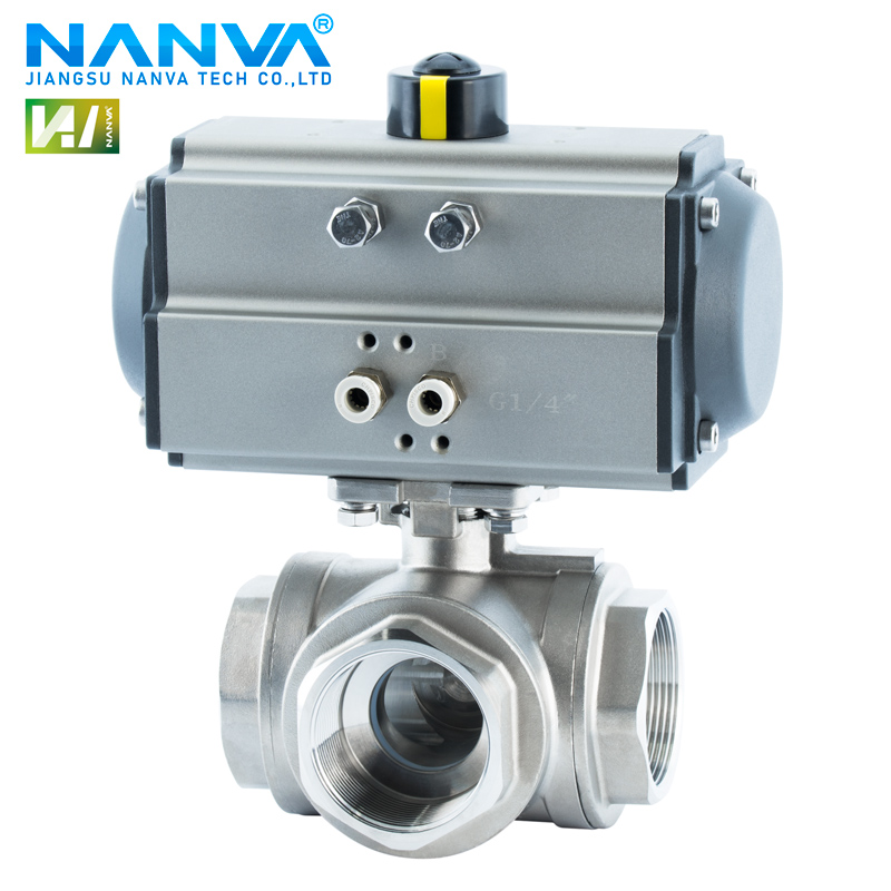 South Valve Q6145F 16P AT Pneumatic Stainless Steel 304316 ThreadEd Female Threaded T-Way T-Shaped Ball Valve