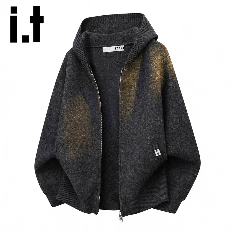 Itizzue Official American-Style Hooded Cardigan Knit Sweatshirt for Men 2026 Autumn Casual Loose Sweater Jacket Y