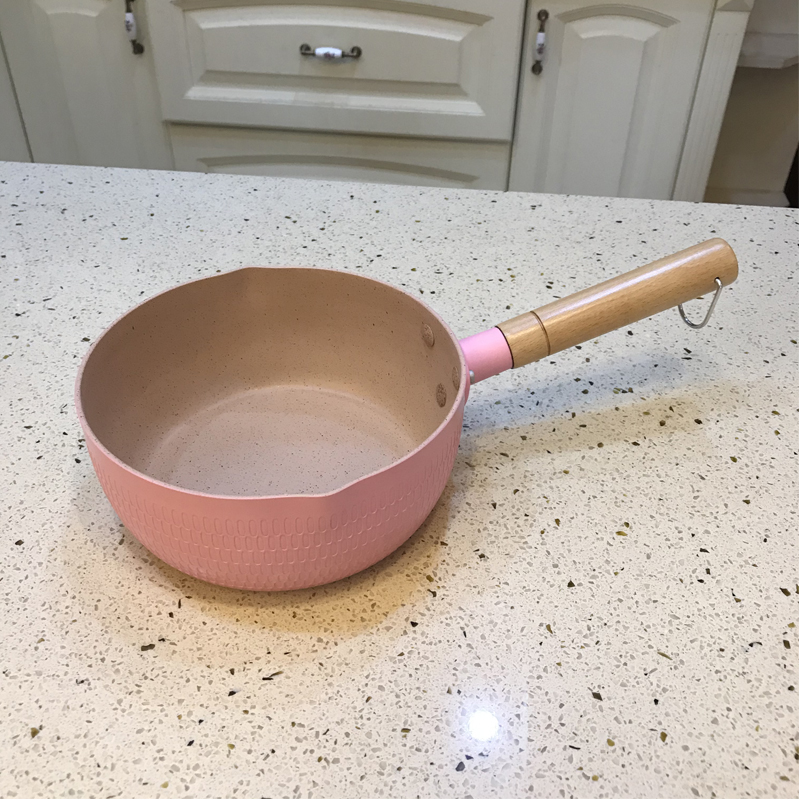 Picking up the leak Japanese-style household baby supplementary food instant noodle soup pot macaron pink non-stick 18cm20cm22cm small milk pot