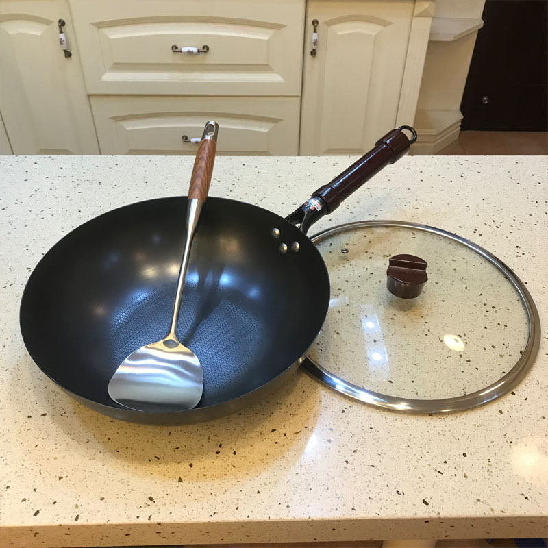 Japanese craftsmanship not easy to rust 32cm fine iron pan without coating induction cookers old traditional frying pan stainless steel shovel