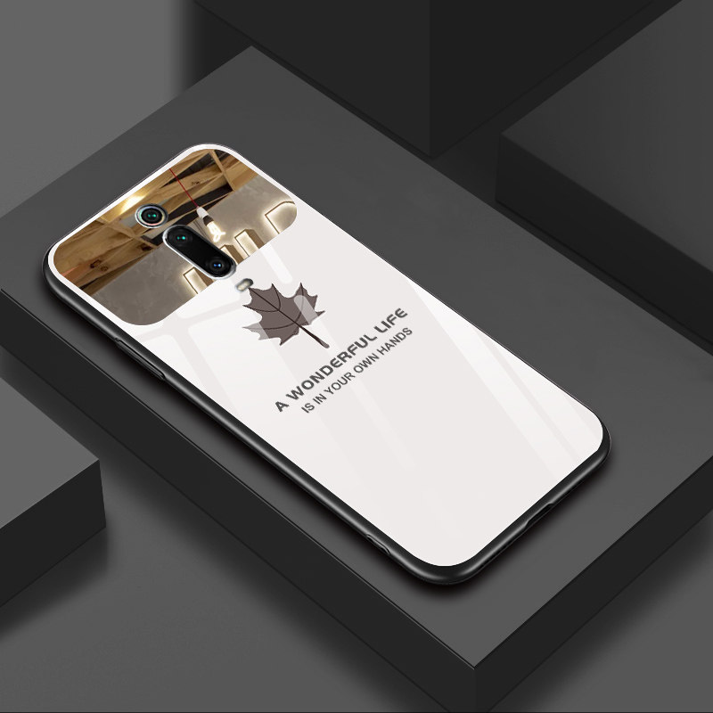 Suitable for red rice k20 k20pro mobile phone protection shell new mirror glass silicone full package soft edge protective sleeve k20pro minimalist maple leaf male and female with personality high-end mirror practical makeup mirror