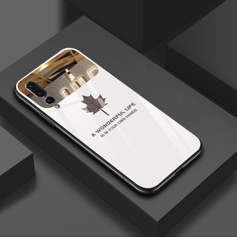 Suitable for Huawei p20pro mobile phone protection shell mirror glass silicone full package soft edge protective sleeve p20 new maple leaf brief for men and women stylish p20pro upscale mirror practical make-up mirror