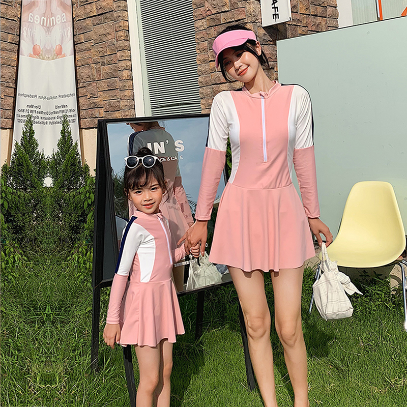 New family parent-child swimsuit mother female Liant-style long sleeve sunscreen girl girl swimsuit seaside swimsuit