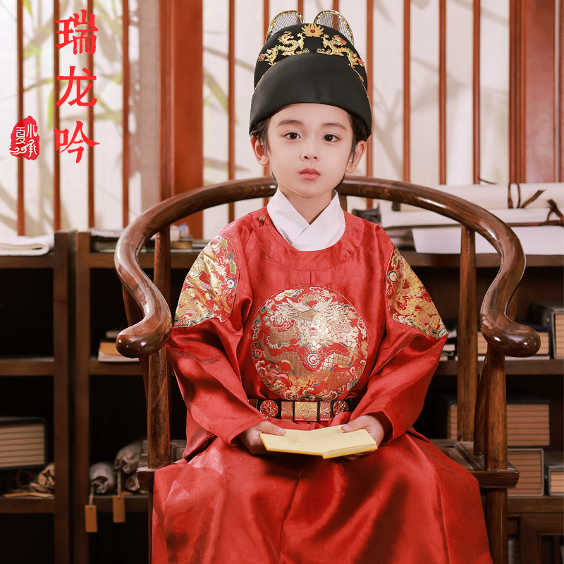 Summer Xiaoxiaochengming-Style Boys' Hanfu Traditional Clothing, Baby Boy's First Birthday Outfit, Chinese Style Suit, Children's Round-Neck Robe for Summer