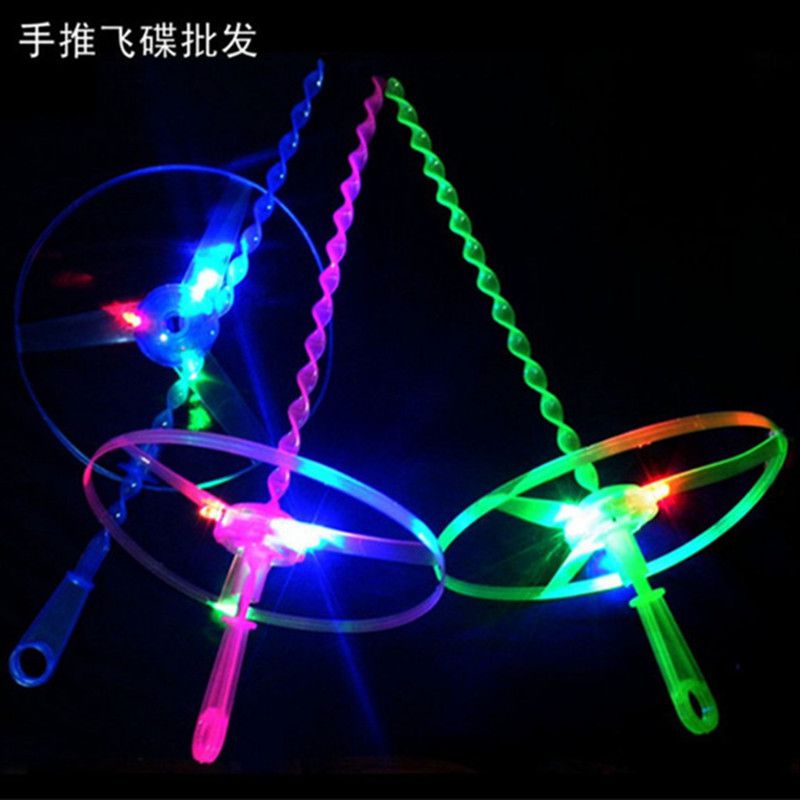 (10) Luminous Bamboo Dragonfly Flying Fairy Hand Push Bamboo Dragonfly Flash Flying Saucer Frisbee Bamboo Dragonfly Toy