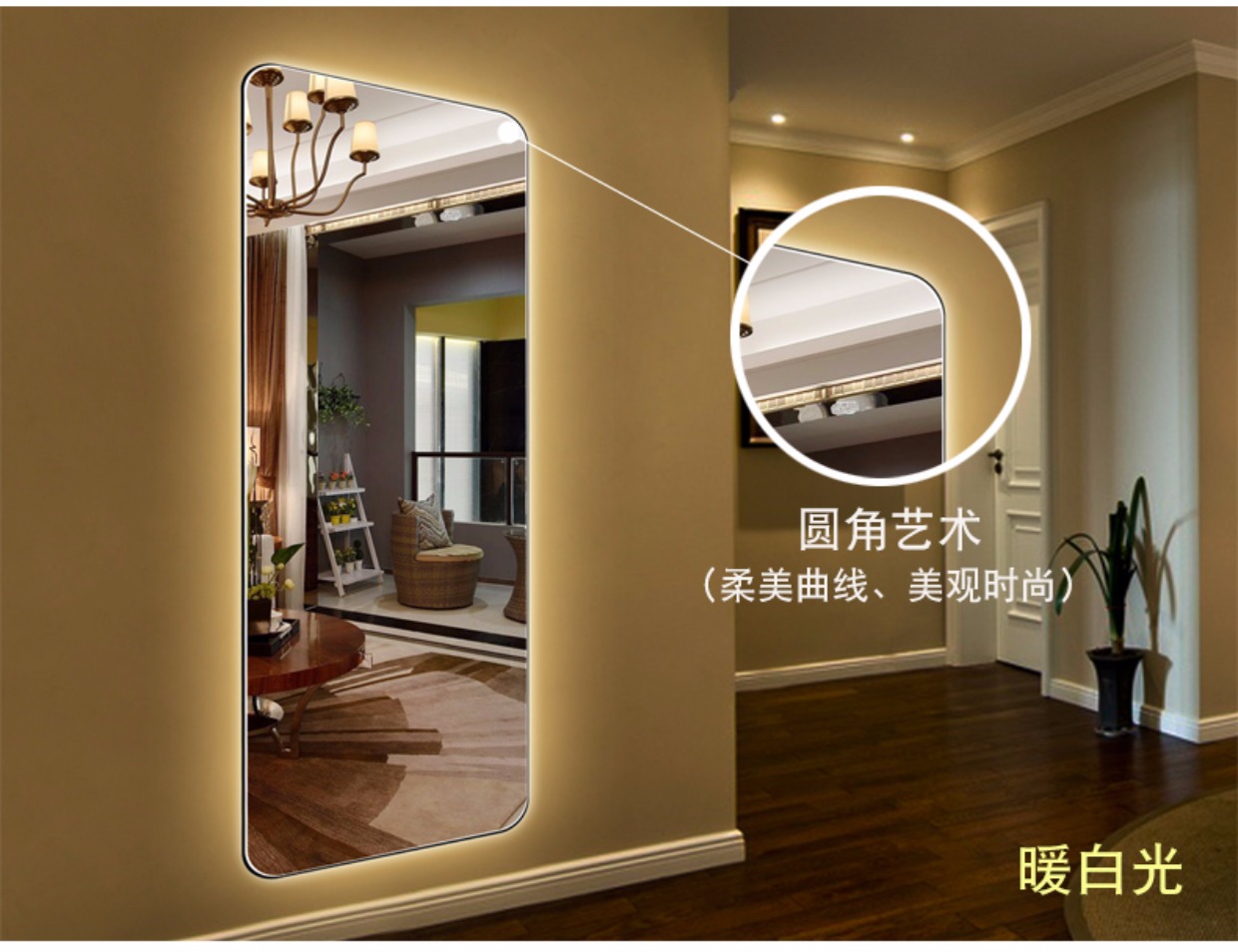 Yishare gương không khung đầy đủ với ánh sáng treo tường LED ánh sáng gương phù hợp gương gương phòng ngủ trang trí tường gương - Gương gương lớn