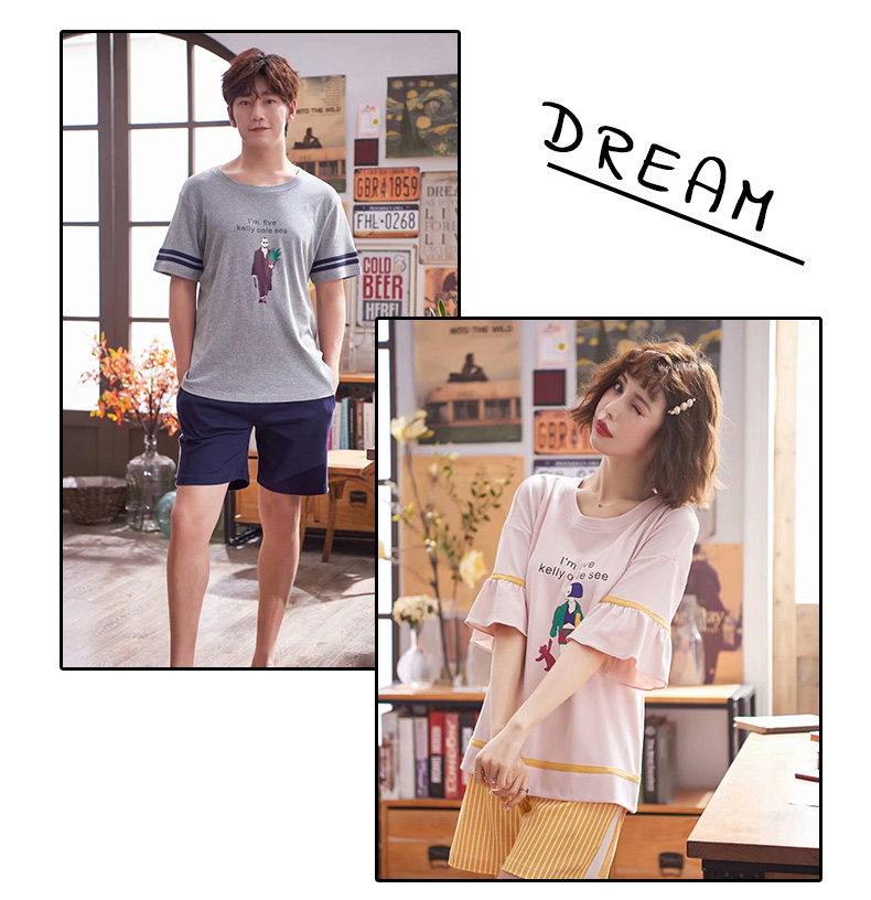 Bộ đồ ngủ đôi nam cực nam mùa hè cotton mỏng phần nam ngắn tay mùa xuân và mùa thu Hàn Quốc của bộ đồ dễ thương phục vụ mùa hè - Nam giới đồ bộ nam mặc nhà
