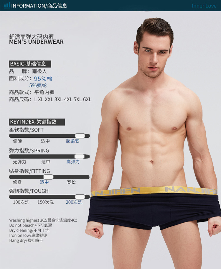 Nam Cực đồ lót nam chất béo kích thước lớn cộng với phân bón cộng với kích thước boyshort thanh niên bông mỡ mùa hè lỏng quần chip nam