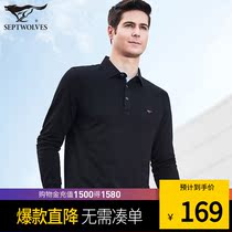 Seven wolves long-sleeved T-shirt 2021 autumn new middle-aged men lapel t-shirt solid color casual Polo shirt mens clothing