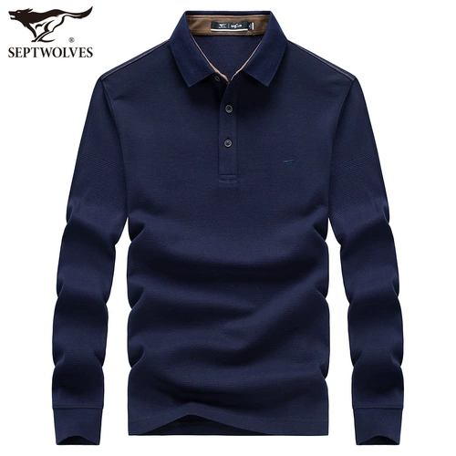 Septwolves, мужской осенний лонгслив, хлопковая футболка polo, 2020