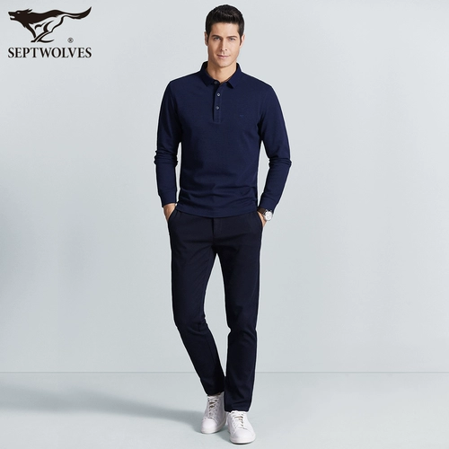 Septwolves, мужской осенний лонгслив, хлопковая футболка polo, 2020