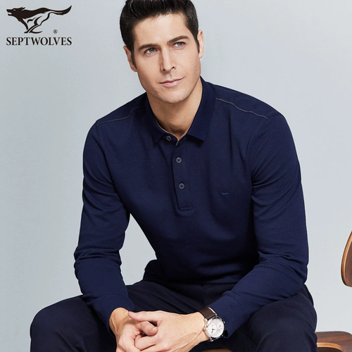 Septwolves, мужской осенний лонгслив, хлопковая футболка polo, 2020