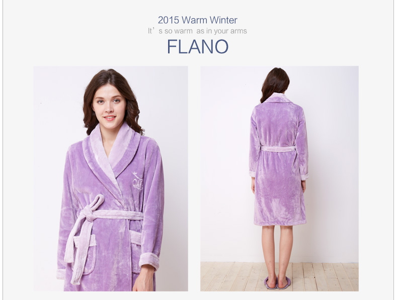 Cặp vợ chồng đậu đỏ flannel váy ngủ nữ mùa thu và mùa đông dịch vụ nhà dày phần dài áo choàng tắm nhung san hô shop đồ ngủ