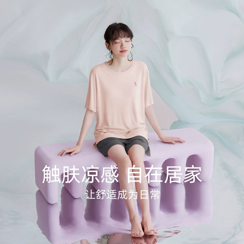 Топ с чашечками, летняя пижама, цветной комплект, короткий рукав