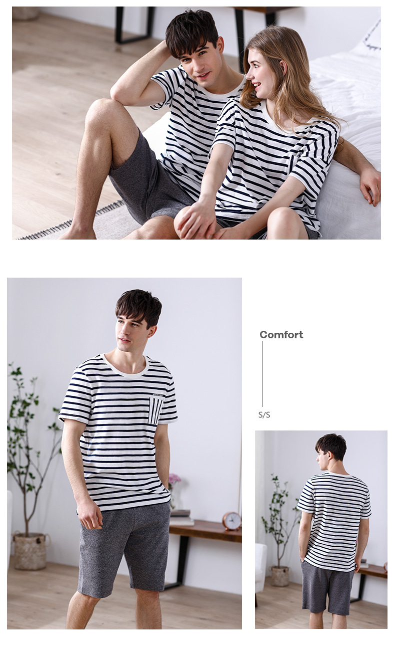 Bông vài đồ ngủ nữ ngắn tay quần short phù hợp với đậu đỏ nhà sọc cotton giản dị nhà dịch vụ nam phần mỏng bộ đồ khủng log