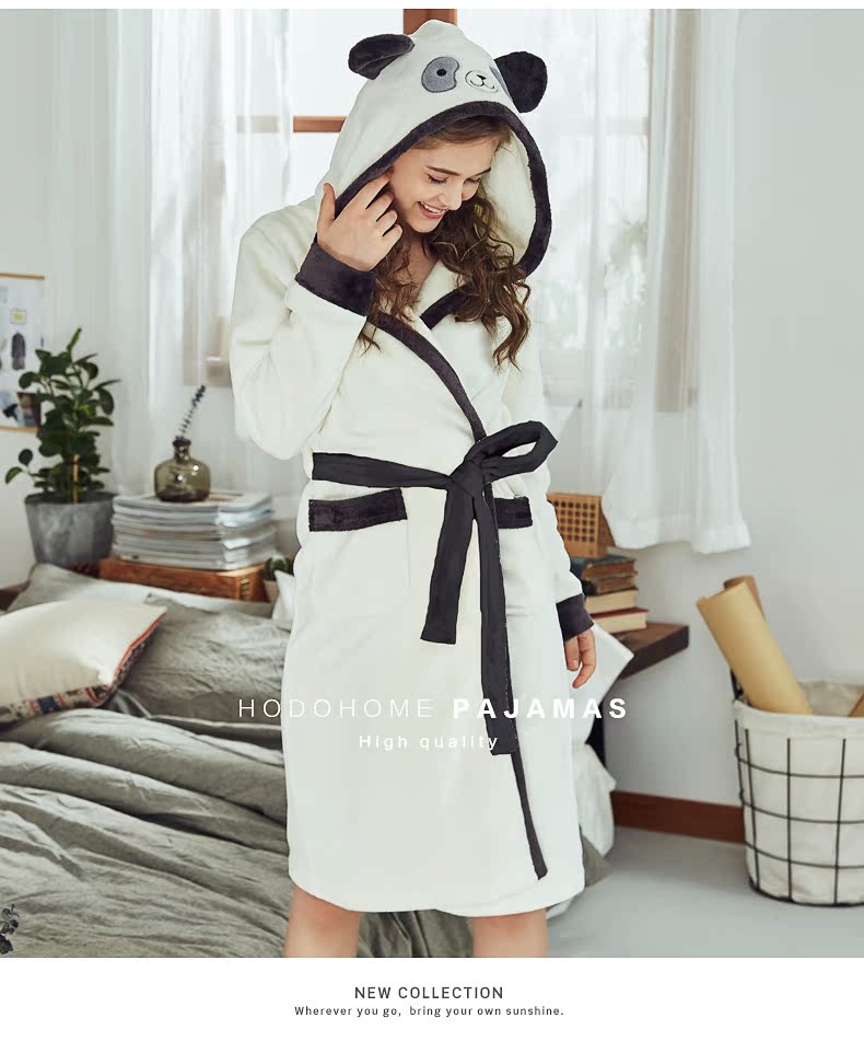 Đậu đỏ nhà mùa đông dày nhung san hô đồ ngủ nữ Hàn Quốc dễ thương flannel áo ngủ ấm dài áo choàng tắm đồ ngủ 2 dây