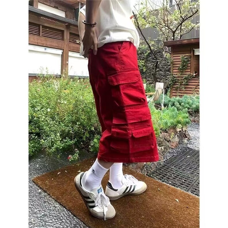 夏季潮流短裤多口袋七分裤子女美式宽松阔腿工装多巴胺气质七分裤,男装牛仔裤,星座1210-1