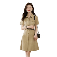 纯棉复古衬衫连衣裙女2024年夏季新款工装高级感气质减龄法式裙子，女装连衣裙，姿衣坊