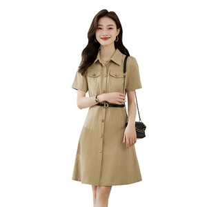 纯棉复古衬衫连衣裙女2024年夏季新款工装高级感气质减龄法式裙子图片