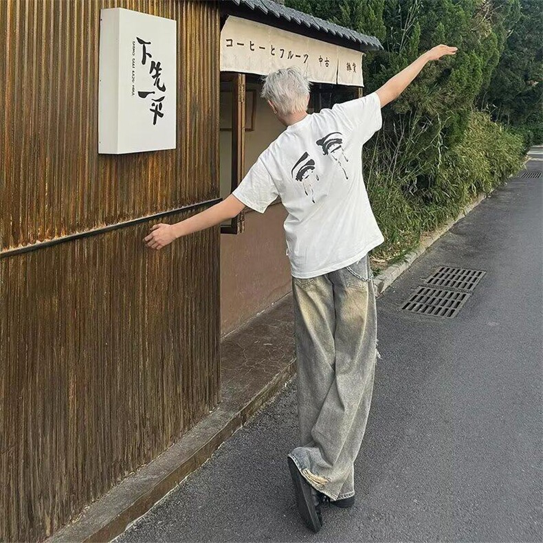 复古破洞牛仔裤男潮牌设计感高街直筒乞丐裤网图MK771-P48,男装牛仔裤,星座1001-1