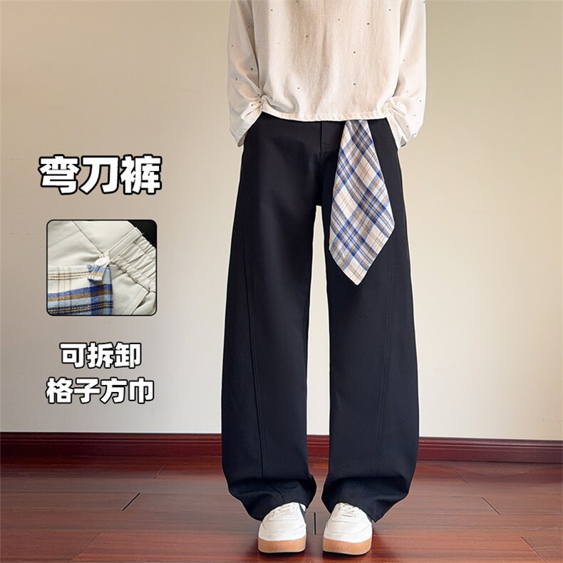 2026春季新款可拆卸格子方巾弯刀休闲裤男K6725特P35建议零售价88,男装休闲裤,电商A001