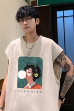 ！2025夏季新款男士百搭麂皮绒无袖短袖潮牌背心TLBX37特P18，男装T恤，电商B220