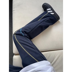 重磅藏青色明线弯刀卫裤男女秋季舒适显高休闲裤宽松运动阔腿裤子，男装休闲裤，四季星座505