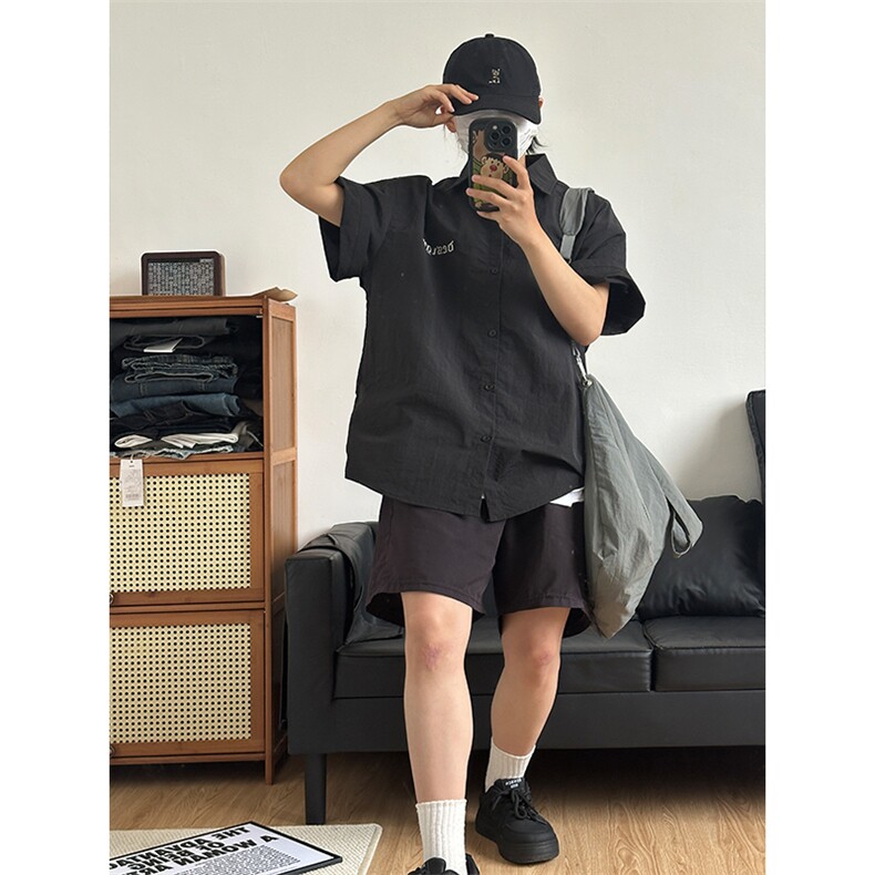 夏季新款速干短袖刺绣衬衫潮流港风宽松百搭男半袖CS285-P35,男装T恤,星座301C-5