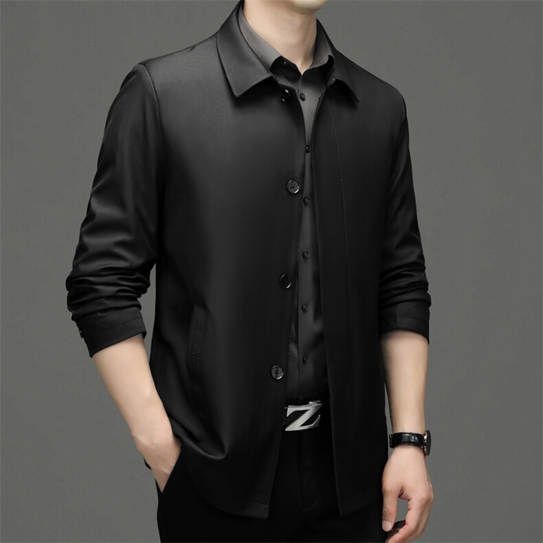 2023年新款夹克外套男中长款上衣中年男士商务休闲爸爸装衣服纯色,男装夹克,电商B212（原钱塘6029）