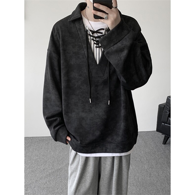 WY10151-特P48控88小众扎染撞色拼接条纹假两件大码男宽松卫衣,男装卫衣,电商A059