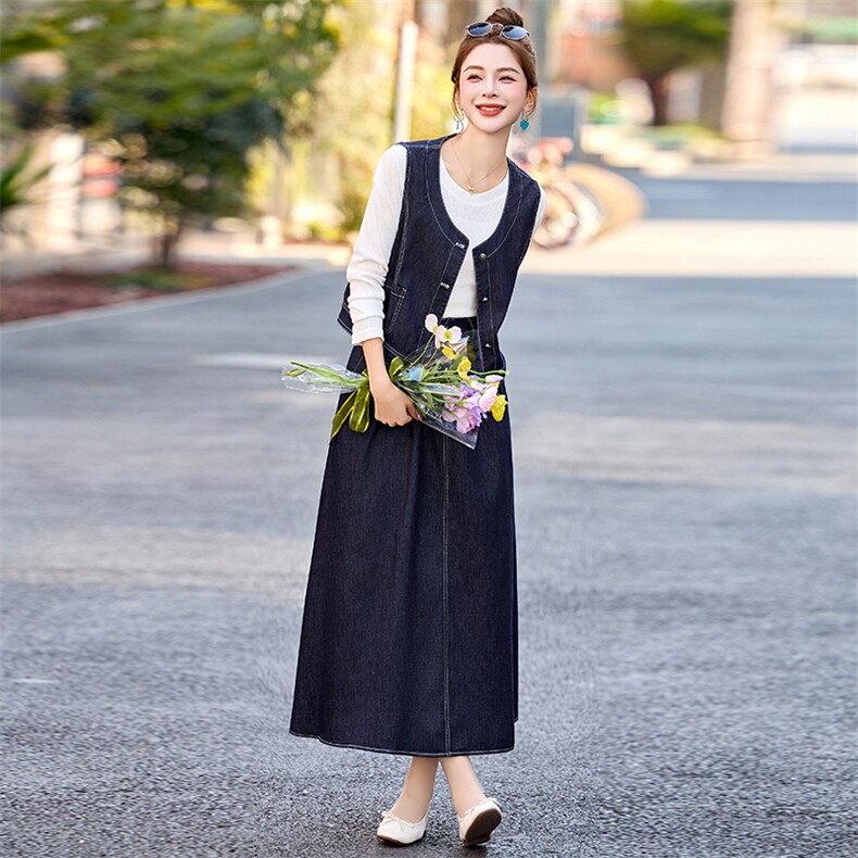时尚休闲牛仔裙女2025春夏季新款减龄马甲打底衫半身裙,女装连衣裙,简韵佳