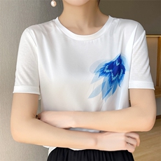 桑蚕丝一百拼接棉时尚短袖清凉夏日T恤多种花色，女装T恤，兴泰羊绒