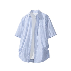 白底平铺立体条纹短袖衬衫男夏季宽松慵懒大码衬衣外套DC28001P40，男装T恤，电商B312