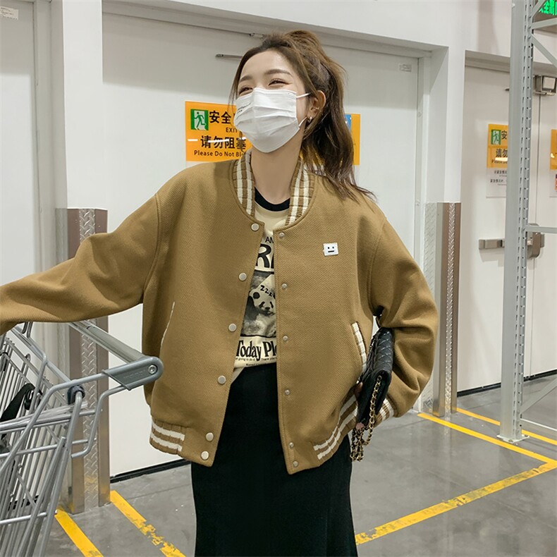 23年新品棒球服撞色休闲校园风夹克外套,女装短外套,菡迪欧娜